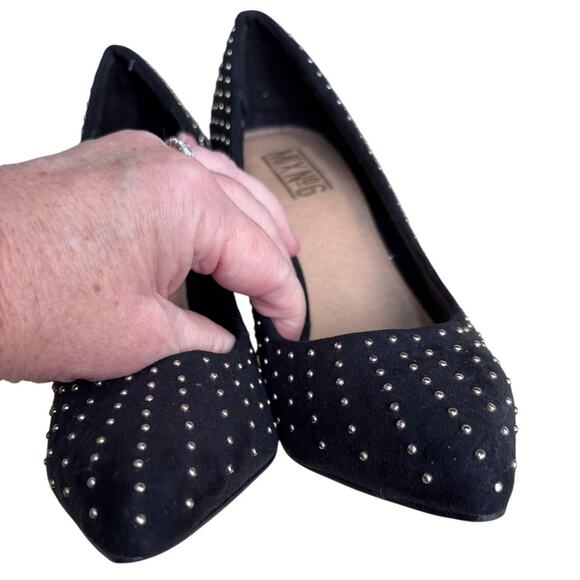 Mix No 6 high heel pumps US 7.5M goldtone studs on black faux suede sexy shoes - Picture 10 of 10